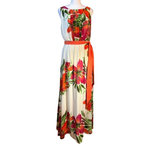 Eliza J Tropical Floral Chiffon Maxi Dress - Size 4 - Picture 1 of 7